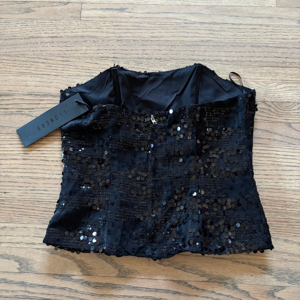 Lioness Shes All That Strapless Top Onyx Black Sequin Corset NWT Size S - Picture 8 of 8